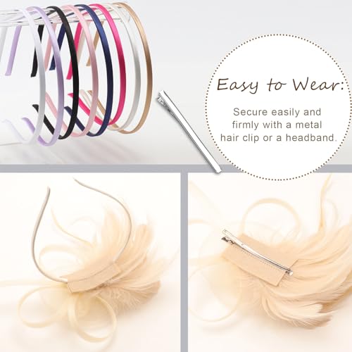DRESHOW Fascinators Hats for Women Tulle Feather Tea Party Fascinator Hats - color: Beige