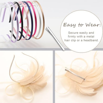 DRESHOW Fascinators Hats for Women Tulle Feather Tea Party Fascinator Hats - color: Beige