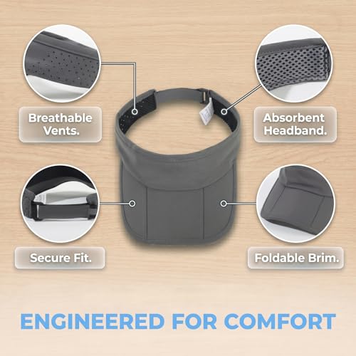 Sun Visors for Women Men Adjustable Folding Cap Running Golf Tennis - color: Dark Gray