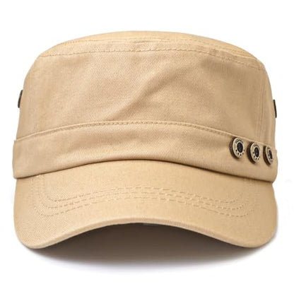 Men's Military Cadet Hat Flat Top Newsboy Cap - color: A - Beige
