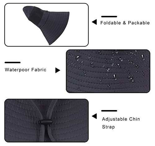 Muryobao Women Ponytail Sun Hat Summer UV Protection Cap Outdoor Foldable Mesh Wide Brim Bucket Hats for Beach Fishing Garden - color: Dark Grey