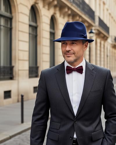 Fedora Hats for Men Women 1920s Short Brim Felt Trilby Hat - color: Navy