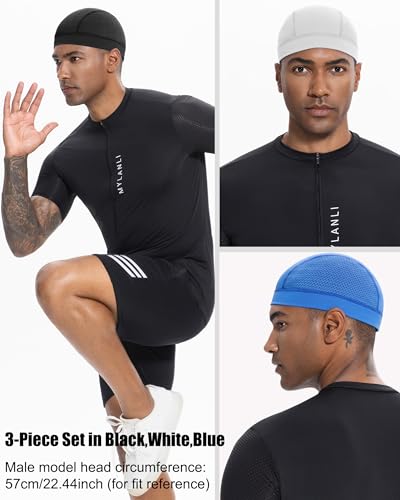 3PCS Cooling Breathable Skull Cap for Men Women Helmet Liner Caps - color: 3pcs(black+white+dark Blue)