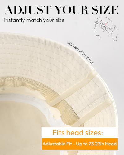 HONGTEYA Bucket Sun Hats for Woman Men Cotton Summer Beach Hat Golf Fishing - color: Beige, size: Medium