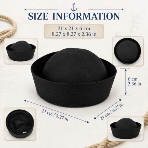 LOGOFUN Adjustable Captain Sailor Hat for Costume Parties, Black
