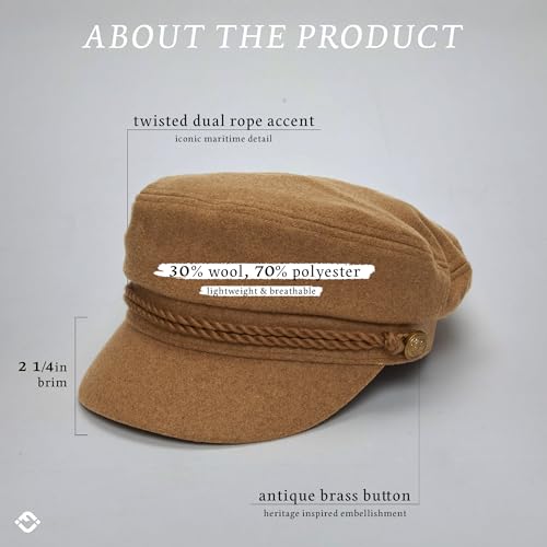 Funky Junque Greek Fisherman Newsboy Cap, Cotton Captains Bakerboy Hat - color: Wool - Camel