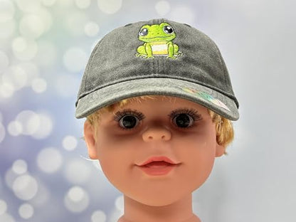 Adjustable Embroidery Animal Baseball Hat for Kid Toddler Child - color: Frog (Washed Black)