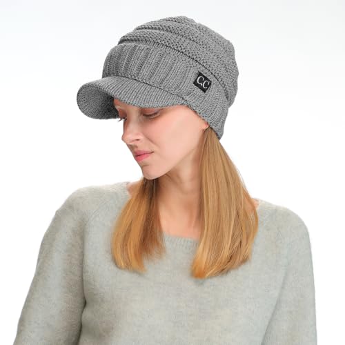 C.C Trendy Warm Oversized Chunky Soft Oversized Ribbed Slouchy Knit Hat with Visor Brim - color: Light Melange Grey