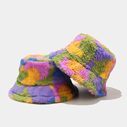 Dirholl Women's Winter Faux Fur Fuzzy Warm Bucket Hat - color: Colorful E Curl
