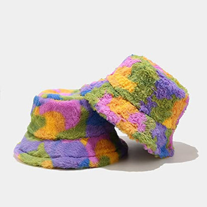 Dirholl Women's Winter Faux Fur Fuzzy Warm Bucket Hat - color: Colorful E Curl