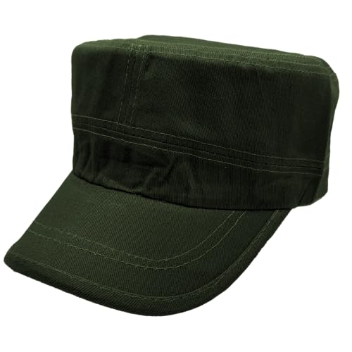 Cadet Cap Military-Style Combat Hat, Breathable Cotton Flat Top Cap with Adjustable Strap, Multiple Colors - color: Olive