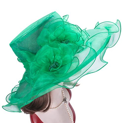 Lawliet Womens Dressy Wide Brim Church Wedding Occasion Sun Hat A613 - color: Green