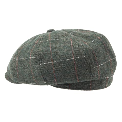 LADYBRO 8 Panel Newsboy Hats for Men Cap Irish Wool Blend Tweed, Adjustable - color: 004 Plaid Green, size: 7 3/4-8