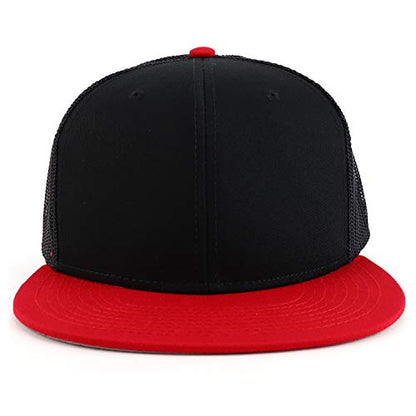 Armycrew Oversize XXL Blank Flatbill Mesh Snapback Cap - color: Black Red
