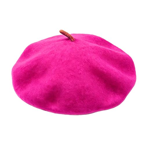 Classic French Beret Hat 10.6 Inch Width Wool Beret Hat for Women - color: Rose Red