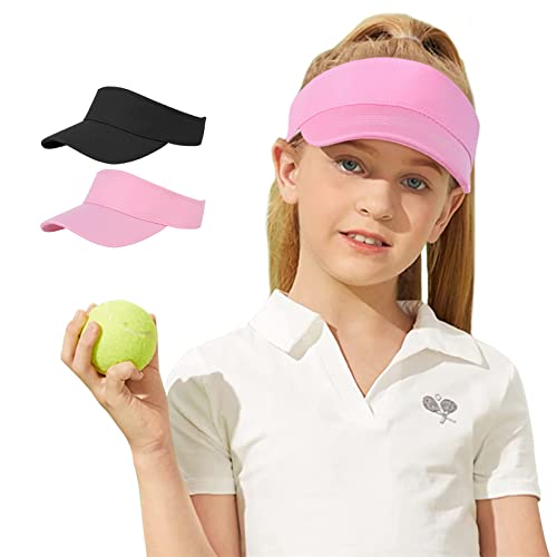Century Star Kids Visor Sun Hat | UPF 50+ Adjustable Sports Cap for Girls & Boys | High Ponytail Tennis Golf Beach Running - color: Black&pink, size: 6-12 Years