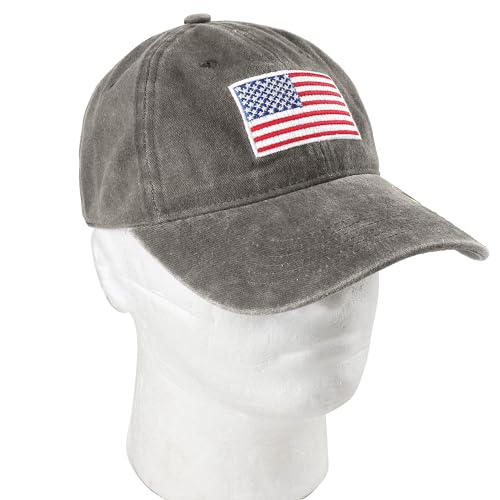 Falari USA Flag Embroidered Baseball Cap, Low Profile Adjustable Dad Hat, 100% Cotton, Pre-Washed - color: Gray