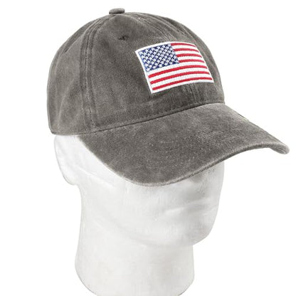 Falari USA Flag Embroidered Baseball Cap, Low Profile Adjustable Dad Hat, 100% Cotton, Pre-Washed - color: Gray