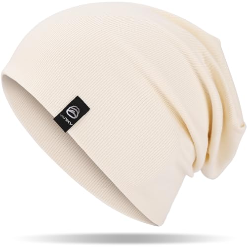 YANIKY Slouchy Beanie for Women, Mens Soft Cotton Beanie Hat, Double Layer Windproof Skull Cap for All Seasons - color: White