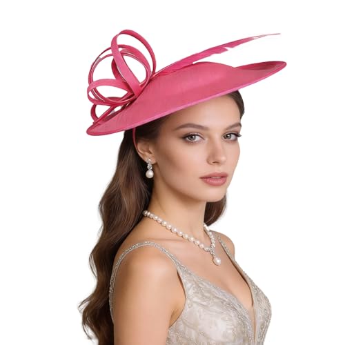Women's Fascinators Feather Polyester Kentucky Derby Saucer Hats with Headband - color: Rose