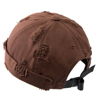 Retro Frayed Brimless Docker Cap Rolled Cuffed Beanie Skullcap Sailor Landlord Hat Casual Lovers Hip Hop Dancing Hats - color: Mg-xgmmxpd51-brown