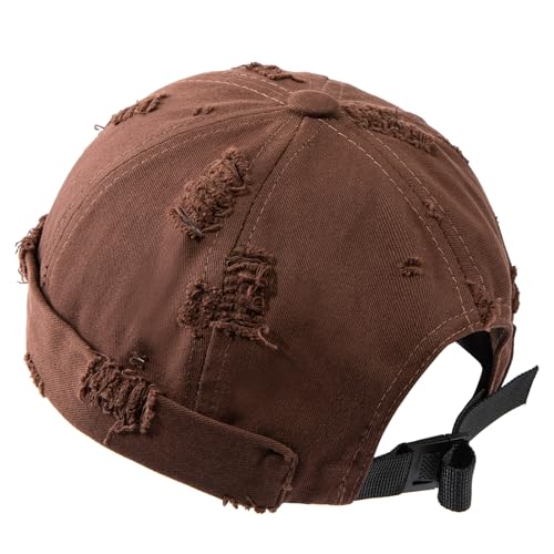 Retro Frayed Brimless Docker Cap Rolled Cuffed Beanie Skullcap Sailor Landlord Hat Casual Lovers Hip Hop Dancing Hats - color: Mg-xgmmxpd51-brown