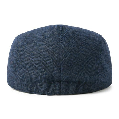 FEINION Men Wool Blend Flat Cap Tweed Newsboy Ivy Hat - color: Herringbone Navy