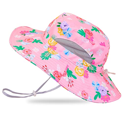 ICOSY Kids Sun Hat, UPF 50+ Girls Beach Hat for Toddler Kids - color: Pink