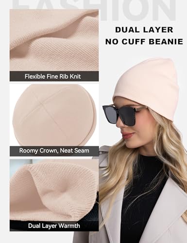 ROYBENS 100% Cotton No Cuff Beanie Hat Men Women, Fisherman Skull Cap - color: Pink