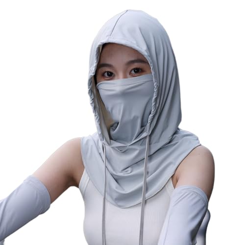 Summer Balaclava Hat Face Mask with Neck Guard UV Protection Full Head Mask for Men Women Fishing Cycling - color: Light Gray-a