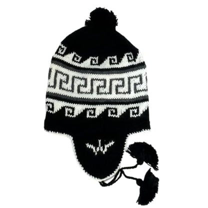 Gamboa Alpaca Hat Beanie Hats for Men and Women Cap with Ear Flaps Winter Peruvian Hat - color: Black