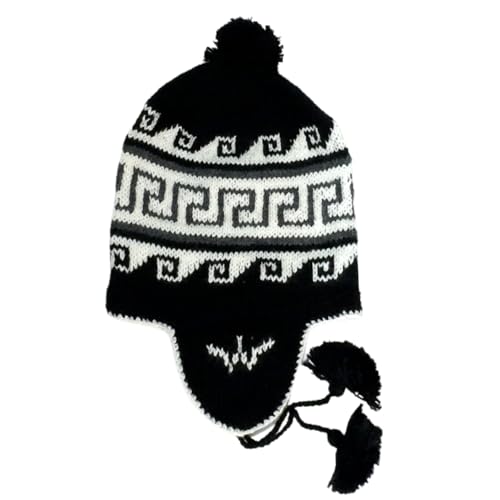 Gamboa Alpaca Hat Beanie Hats for Men and Women Cap with Ear Flaps Winter Peruvian Hat - color: Black