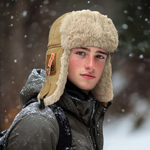 Croogo Trapper Hat Winter Hats for Men Trooper Russian Warm Hat with Ear Flaps Women Ushanka Fur Hat Windproof Ski Hat - color: Pl10-khaki