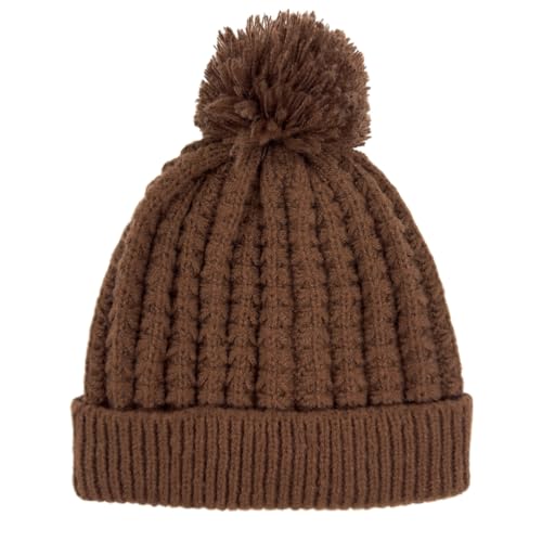 Humble Hilo Knit Hats Beanies for Women Winter Pom Beanie Men or Women Beanies Cable Knit Beanie - color: Brown Pom Pom