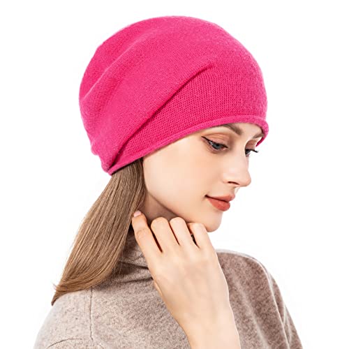 Knit Slouchy Beanie Hats for Women Cashmere Ski Cap Knitted Wool Soft Warm Winter Hat - color: A15-rose Red
