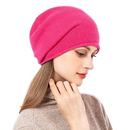 Knit Slouchy Beanie Hats for Women Cashmere Ski Cap Knitted Wool Soft Warm Winter Hat - color: A15-rose Red