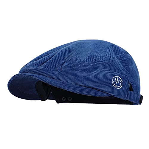 Croogo Men's Newsboy Flat Cap Corduroy Ivy Cap Casual Winter Duckbill Hat Irish Catsby Golf Beret Hat - color: Bl27-blue