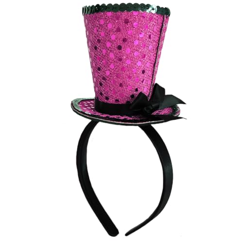 WLBON Halloween Mini Top Hat Headband 1920s Bow Sequins Hair Hoops Bands Fascinator Headpiece Hairband Women Christmas Holiday Festival Parade Cosplay Dress Up Birthday Tea Party Accessories Rose - color: Rose Tone