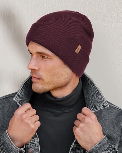 FURTALK Mens Winter Fleece Lined Knit Cuffed Beanie - color: Red
