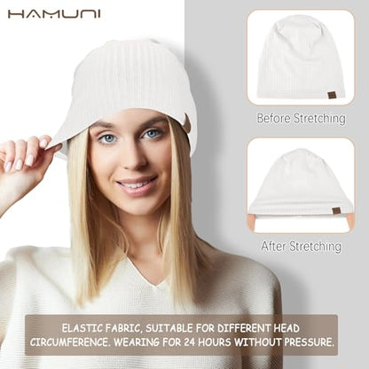 HAMUNI Slouchy Beanie for Men Women Soft Lightweight Chemo Headwear - color: White