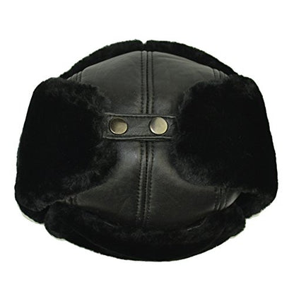Trapper Trooper Leather Hat Windproof Warm Ear Flaps Skiing Hat - size: Large
