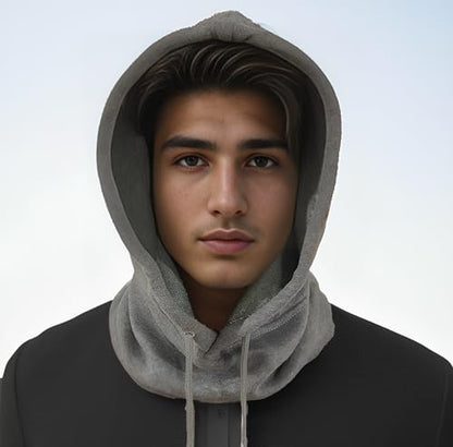 Unisex Sporty Snood Hat with drawstring Hood Scarf Neck Warmer Winter Balaclava Hood - color: Gray