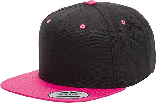 Custom Hat. 6089 Classic Snapback. Embroidered. Place Your Own Text/Logo - color: Black/Neon Pink