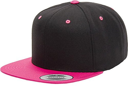 Custom Hat. 6089 Classic Snapback. Embroidered. Place Your Own Text/Logo - color: Black/Neon Pink