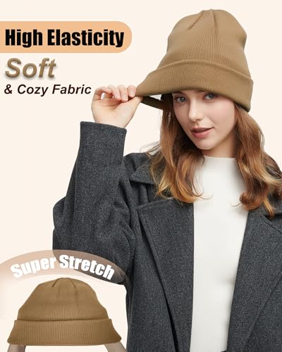 ROYBENS Warm Wool Beanie for Men Women, Thick Fleece Lined Knit Winter Hat - color: 1pcs-light Coffee