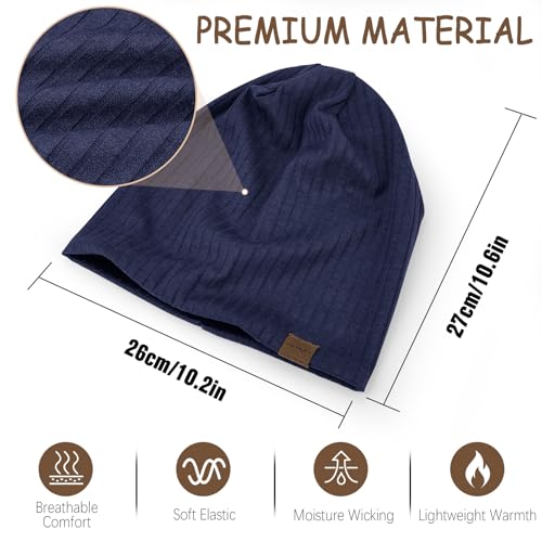 HAMUNI Slouchy Beanie for Men Women Soft Lightweight Chemo Headwear - color: Dark Blue