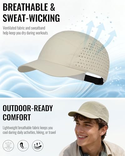 CLAPE 5 Panel Running Hat for Small Heads, Quick Dry Short Brim Cap - color: Bssd2575-cream