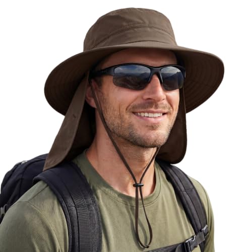 Connectyle Wide Brim Sun Hat for Men Women UPF 50+ Breathable Fishing Hat with Neck Flap Outdoor Hiking Safari Bucket Hats - color: Army Green