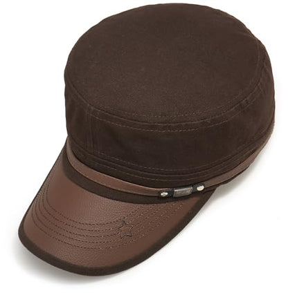 Army Cadet Cap for Men Women Military Flat Top Cap Baseball Caps - color: Star Coffee