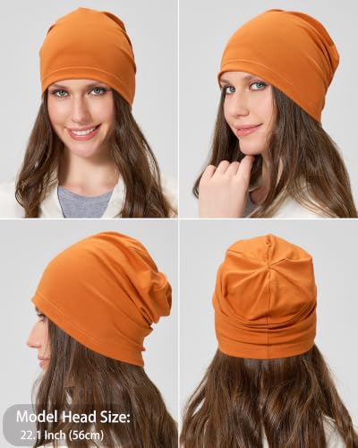 ROYBENS 100% Cotton Thin Slouchy Beanie Hat Women Men Lightweight Chemo Cap - color: 1pcs-brown